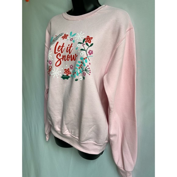 Jerzees Let It Snow Pink Christmas Sweater Crewneck Size S Barbiecore Holidays - Picture 3 of 8
